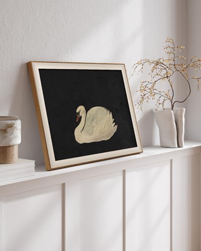 VIYYIEA Framed Wall Art for Living Room, Swan Art Canvas Prints, Vintage Home Decor, Animals Painting Picture, Bathroom Wall Decor Gifts for Friends or Family - 16L x 12W - color: Animal-【Zwaan】, size: 16"L x 12"W