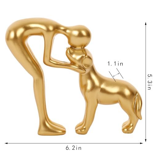 Cute Pet Sculpture Home Decor Man and Dog Statue Decoration for Office、Living Room、Bedroom、Home， Memory Gifts for Dog Lovers (Golden) - color: Golden