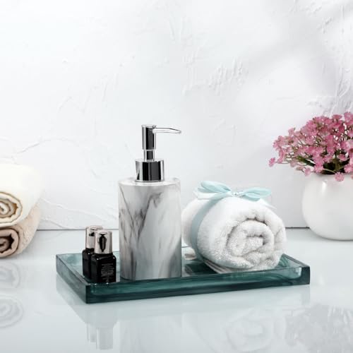 Emibele Bathroom Tray - Resin Countertop Vanity Tray with Jewelry Storage & Organizer for Candle, Plant, Perfume, Shampoo, Towel - Home Decor, Medium, Ink Green - color: Ink Blue, size: 10" x 6.1" x 0.8"