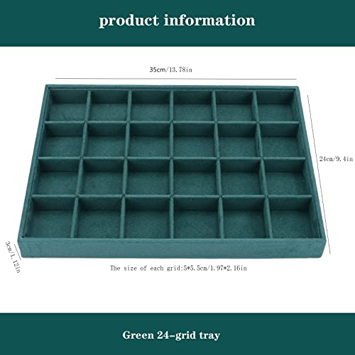 Large Velvet Jewelry Tray, Drawer Organizer for Jewelry in Dresser, Stackable Jewelry Drawer Organizer Inserts for Earring Necklace Bracelet Rings(Green,24grid) - color: Green, size: 24grid