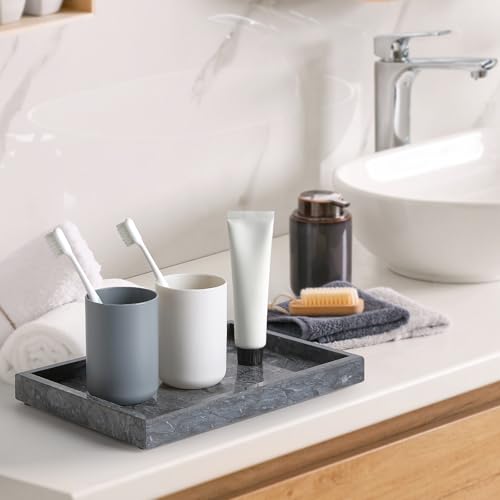 Large Marble Vanity Tray, Luxury Stone Organizer for Bathroom & Kitchen Counter | Holds Soap Dispenser, Jewelry, Perfume Bottles | Non-Resin, Non-Ceramic Décor - color: Black, size: 11.8" x 7.8" x 1.2"