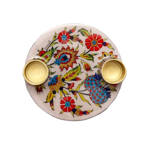 Yair Emanuel Flat Plate Candle Holders for Shabbat 4 Inch Vibrant Pattern Design Modern Judaica Gift (CSE-7 Pomegranates 2) - color: Cse-7 Pomegranates 2