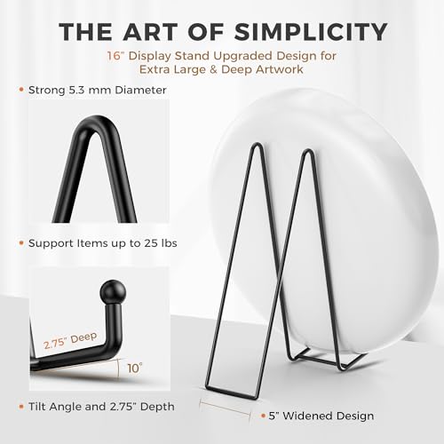 TR-LIFE 16 Inch Black Metal Plate Stand (3 Pack) - Heavy Duty Picture and Display Stand for Large Plates, Frames, Platters and Art - size: 16 Inch