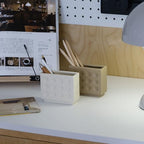 Abstract Square Face Pen Holder, Modern and Minimalistic Desk Accessories (Matte Crème) - color: Matte Crème