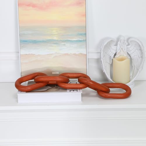 HMASYO Brown Wood Chain Link Decor, 5-Link Wooden Decorative Chain Home Decor Accents, Coffee Table Decor, Shelf Decor Aesthetic, Modern Bookshelf Table Decorative Objects for Living Room - color: Brown, size: 22"D x 3.9"W
