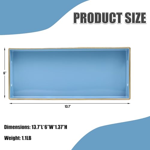 Blue Bathroom Vanity Tray for Countertop, Small Plastic Toilet Tank Versatile Storage & Organization Tray for Makeup, Perfume, Desk, Kitchen, Candles, 13.7"x6"x1.4", 35BL - color: 15blue