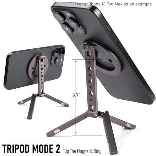 Ultra-Compact Magnetic Tripod for iPhone | Foldable Hook Design, 20 N52 Magnets, Cold Shoe & 1/4" Screw - Phone Stand for iPhone 12-17 & MagSafe Devices