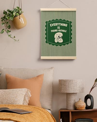 FGFK Everything is Figureoutable Inspirational Dark Green Wall Art Poster Hanger Frame, Motivational Dog Positive Affirmations Canvas Prints Framed Wall Decor for Home Office Classroom, 12x16 Inch - color: Dark Green-Dog