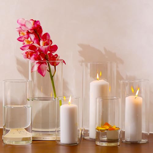 Hurricand Candle Holder 6 PCS, Glass Pillar Candle Holder, Clear Glass Cylinder Candleholder Glass Cylinder Vase for Centerpieces Wedding Party Decoration - color: Clear Glass Candle Holder-6pcs