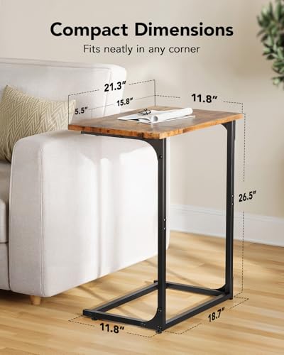 Pipishell C-Shaped Side Table, C Table for Sofa with Two-Piece Desktop & Metal Frame, Large Surface End Table for Living Room, Bedroom, Bedside, Rustic Design - color: Vintage Rustic Brown