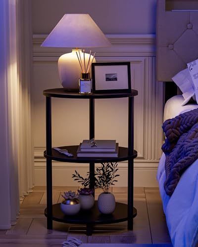 Round Pedestal End Table - 3-Tier Oval Accent Table for Small Spaces, Rustic Wood and Metal Couch Side Table, Nightstand for Bedroom or End Table Living Room, Easy to Assemble, Charcoal Wenge - color: Charcoal Wenge, size: 1-Pack, style: Without Power Out