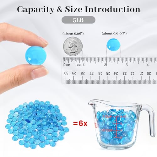 FUTUREPLUSX 5Lb Light Blue Flat Glass Marbles, Glass Beads Flat Gems Aquarium Pebbles Vase Filler Table Scatter Decor - color: Blue
