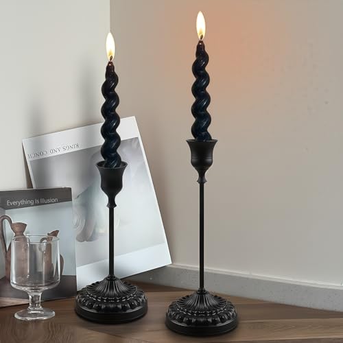 BEAHOT Matte Black Candle Holders Set of 6 with Matching Candle Snuffers – Elegant Non-Slip Candlestick Holders for Christmas Decorations Wedding Centerpiece, Dining Table & Home Gift Display - color: Black 6 Pack
