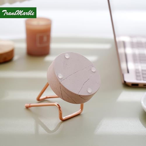 Marble Phone Stand with Metal Holder, Charging Available While Using, Swipe Up to Unlock, Made of Natural Marble as Business Card Holder for Office Desk (Rose Pink + Rose Gold) - color: Rose Pink + Rose Gold