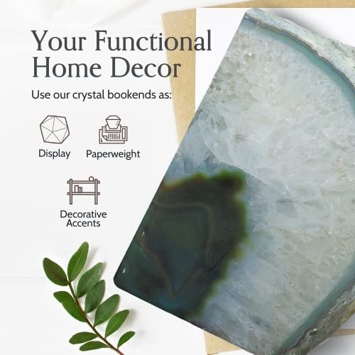 Nature's Decorations Agate Bookends - A Quality Green Geode with Non-Skid Rubber Bumpers for Shelves, Office, Home Decor, Heavy Duty Cute Stone (6-8 LB) - color: Green, size: A Grade 6 - 8 Lbs