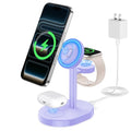 Hevanto 2026 3 in 1 Wireless Charging Station for Apple MagSafe Charger, 15W Fast Magnetic Mag-Safe Charger Stand for iPhone 17 16 15 14 13 12 Apple Watch AirPods Compatible with MagSafe, Purple - color: Purple
