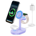 Hevanto 2026 3 in 1 Wireless Charging Station for Apple MagSafe Charger, 15W Fast Magnetic Mag-Safe Charger Stand for iPhone 17 16 15 14 13 12 Apple Watch AirPods Compatible with MagSafe, Purple - color: Purple