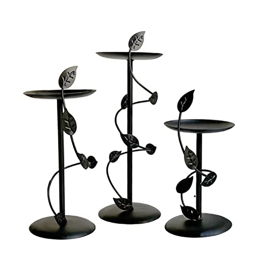 Lily’s Home Art Deco Climbing Vine Pillar Candle Holders, Steel, Black, Set of Three. Candles NOT Included - color: Climbing Vine