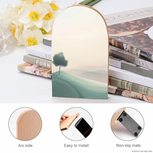 A Minimalist Landscape Vast Sky Wooden Bookends Shelves 2 PCS Abstract Minimalism Sturdy Book Holders Desktop Organizer for Home Office Libraries - color: Color-6