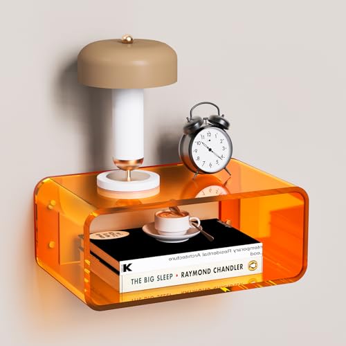 Acrylic Floating Nightstand, Bedside Table, Nightstand Shelf Wall Mounted Bedside Shelf (Orange, Small) - color: Orange