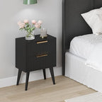 YAUKOMEL Small Black Night Stand,Mid Century Modern Bedside Table, Nightstand with 2 Drawers,Fluted Side Table with Wood Legs, End Table for Bedroom,Small Space Black11.8 D x 15.7" W x 22.8" HCTG55BK - color: Black, style: Fluted Style