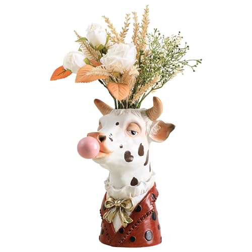 Blowing Bubble Art Vase, Animal Face Vase, Modern Home Decor Vase (No Plants)-Cow - color: Cow