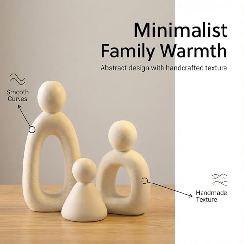 Abstract Family of 3 Collectible Figurines - White，Modern sculptures for home decor in living room, perfect as knick knacks for shelves and TV stand decor, adding elegant accents to your space.