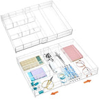 Briwooody 2 Pcs Acrylic Desk Drawer Organizer Maximum 11.8 x 17 x 1.9 Inch Expandable Drawer Organizer Trays with 7 Adjustable Compartments Desk Accessories for Makeup Silverware Office Bathroom - size: 11.8 x 17 x 1.9 Inch