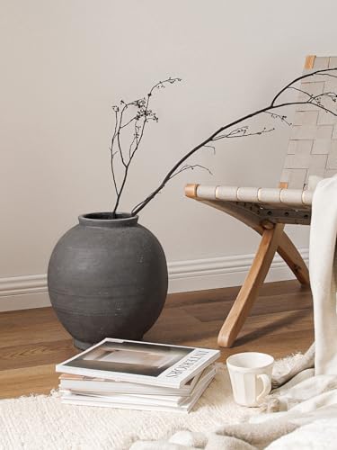 Black Ceramic Vase - Large 12.5 Inch Round Floor Vase for Centerpieces, Farmhouse Flower Vases, Rustic Minimalist Home Decor,Sandstone Dark Grey - color: Sandstone Dark Grey, size: 12.5 inch