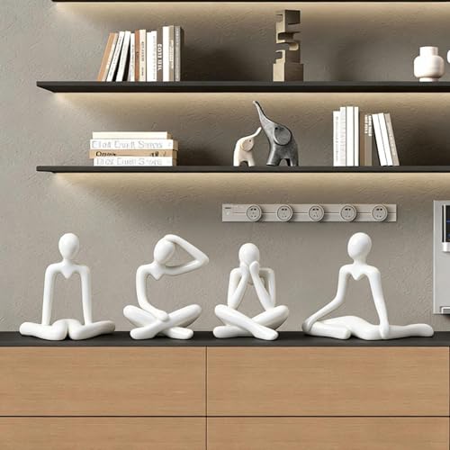 Abstract Thinker Statue Set of 4, Modern Home Decor for Shelves, Console Table & Entryway, Minimalist Neutral Aesthetic Figurines, Lightweight Safe Decor for Living Room & Office(White) - color: White