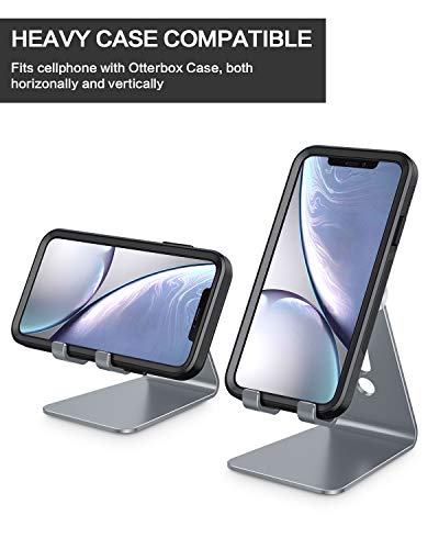 OMOTON Adjustable Cell Phone Stand, C2 Aluminum Desktop Phone Holder Dock Compatible with iPhone 15 14 13 Xs XR 8 Plus 7 6, Samsung Galaxy, Google Pixel, Android Phones, Grey - color: Grey