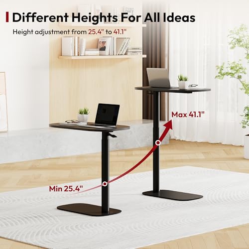 SANODESK Adjustable Overbed Bedside Table Pneumatic Adjustable Height Laptop Computer Standing Desk Cart with Tray, Hospital and Home Use(23.6" W x 13.8" D,Black) - color: Black, size: Xsmall