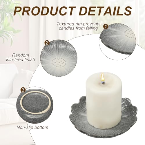 uxcell Candle Holder Plates, 4 Inch Ceramic Candle Tray Tealight Incense Holder Dish Candlestick for Tea Light Aromatherapy Wedding Rustic Vintage Home Decor, Sunflower Gray - color: Gray