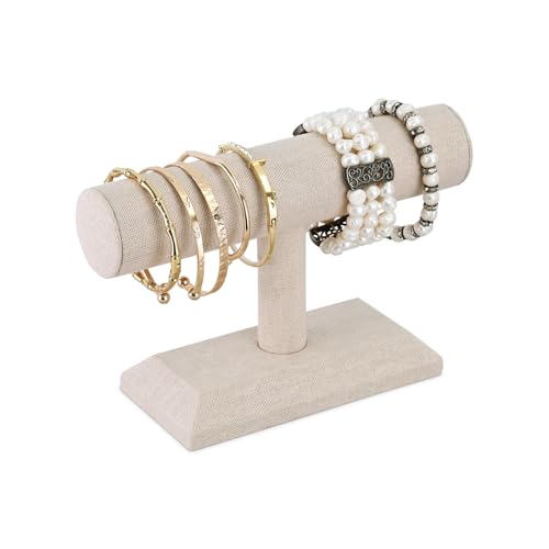 MOOCA Linen Covered Wood Jewelry Display, Jewelry Stand, Bracelet Holder Display, Watch Stand, Bracelet Stand, Tan Linen - color: Tan Linen
