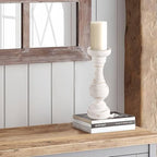 CedarLux Rustic Pillar Candle Holder, 11 Inch White Wooden Candlestick Holders, Farmhouse Candle Stands for Pillar Candle, Decorative Wood Candlestick Holders for Living Room, Table Centerpiece - size: 11"H