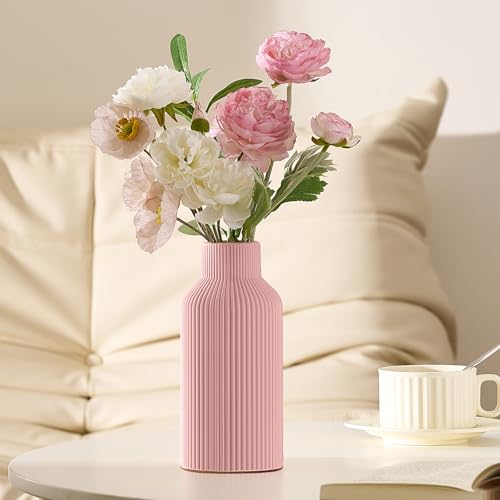 Mfacoy Ceramic Flower Vase, Minimalist Decor, Modern Home Decorative Vase, 8 in Small Pampas Grass Vases For Kitchen, Bedroom, Office, Living Room, Bathroom, Shelf Centerpiece Table Decorations (Pink) - color: Pink
