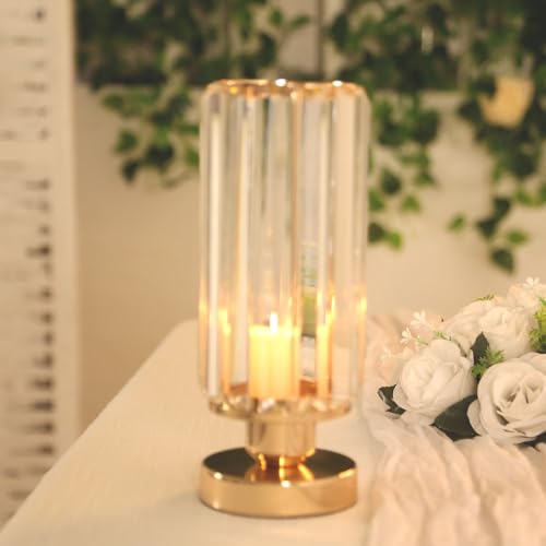 Efavormart 2-Pack 11" Gold Cylinder Hurricane Candle Holders, Crystal Pendant Pillar Votive Stand for Wedding Centerpieces & Romantic Table Decor - color: Cylinder Candle Holder, size: 11"