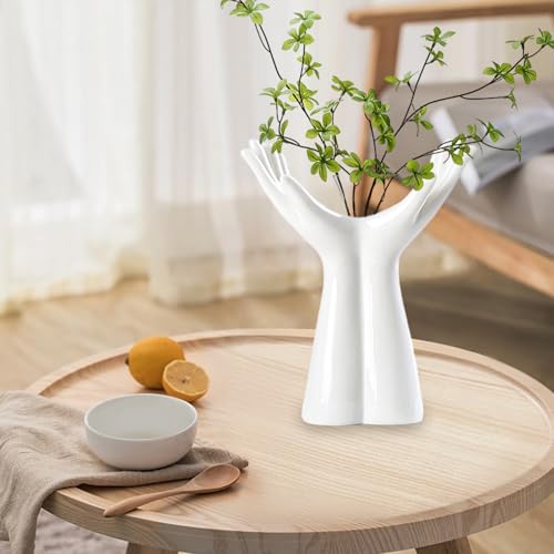 Human Hand Vase - Hand Shape Boho Vase for Flowers, Artistic Ceramic Sculpture Pot, Unique Decor Piece | for Living Room Tabletop Bedroom Shelf Entryway Home Art Bohemian Decoration