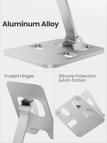 Phone Stand for Desk, Dual Folding Cell Phone Holder, Fully Adjustable Portable Mobile Phone Holder for iPhone 17 16 15 14 13 12 11 Pro Max Plus Air, Galaxy S25 S24, All Phones (Silver) - color: Silver