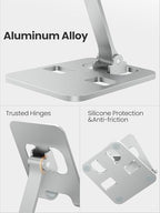 Phone Stand for Desk, Dual Folding Cell Phone Holder, Fully Adjustable Portable Mobile Phone Holder for iPhone 17 16 15 14 13 12 11 Pro Max Plus Air, Galaxy S25 S24, All Phones (Silver) - color: Silver