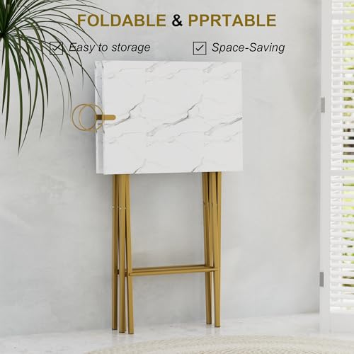 VECELO Folding TV Tray for Eating Set of 2, Portable Dinner/Snack Table with Cup Holder for Couch, Living Room and Small Space, Gold - color: Gold, size: 2 Pack