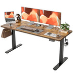 TIQLAB Electric Standing Desk, Adjustable Height Stand up Desk, 63 * 24 Inches Sit Stand Home Office Table with Splice Board, Rustic Brown - color: Rustic Brown, size: 63*24 inch