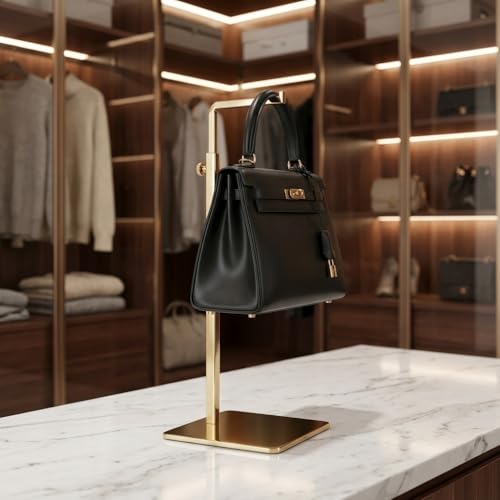 Single Hook Adjustable Purse Display Stand Metal Adjustable Handbag Bag Display Rack Holder (GOLD) - color: GOLD