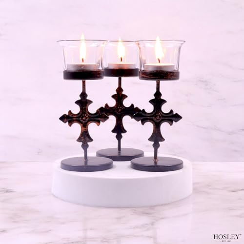 Hosley Set of 6 Black Metal & Glass Votive Candle Holders | Decorative Tea Light Holders for Home Decor, Wedding, Parties, and Dining Table Centerpieces - color: Bronze3