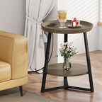 Gadroad Round End Table with Charging Station, USB Ports, Wood Tabletop & Black Metal Frame, 2-Tier Side Table for Living Room, Bedroom, Walnut Color 15.7 * 15.7 * 23.0inches - color: Walnut, style: with Charging Station