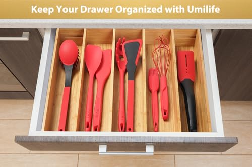 Umilife Expandable Kitchen Drawer Organizer, 2.5" High Bamboo Utensils Silverware Tray, Adjustable Large Deep Wood Organization Holder - style: For Utensil (13"~20" x 17")