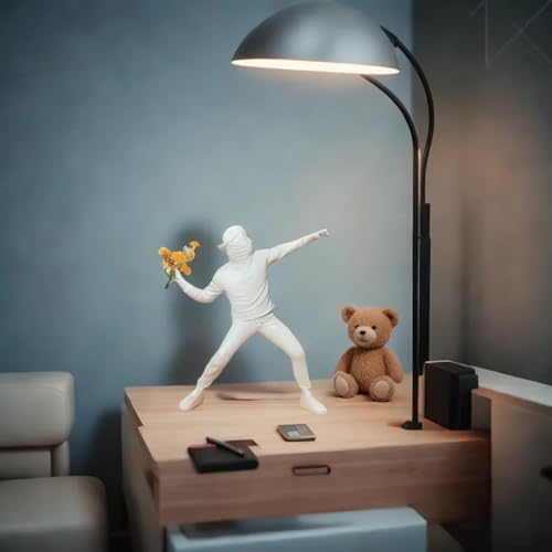 Banksy Street Graffiti Art Statue,Throwing Flower Boy Figurine,Resin Statue Ornaments,Living Room Dining Desk Decorations,Bookshelf Decorative Objects,Modern Home Decor(8.6"/White) - color: Throwing Flower Boy-white-1