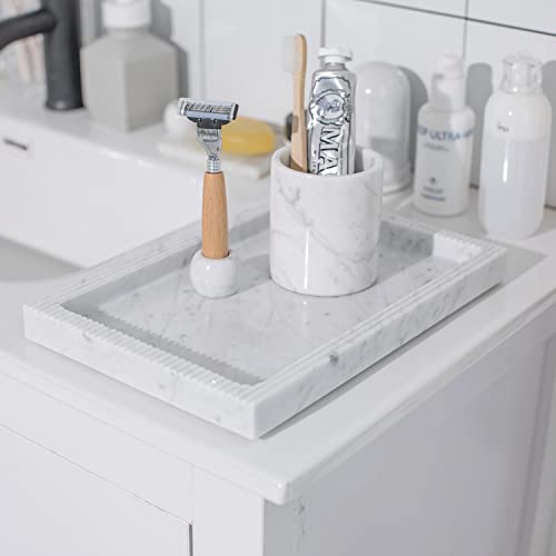 JIMEI Marble Vanity Tray Guest Towel Holder Tray for Bathroom, Coffee Table Tray for Living Room Bathroom Hand Towel Tray, Napkin Holder for Bathroom,White Marble Tray - color: Engraving Tray