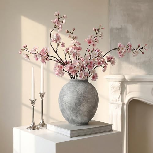 Starttag Large Ceramic Vase, 9.8 inch Rustic Farmhouse Flowers Vase for Home Decor, Sandstone Texture Round Pottery Tall Vase Indoor for Table Living Room Decor, Grey - color: Gray