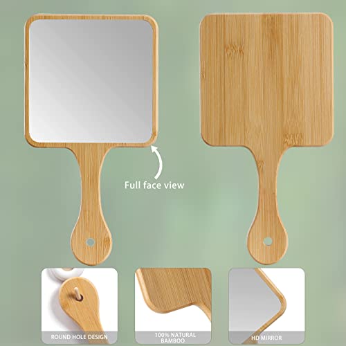 Handheld Mirror,Natural Bamboo Hand Mirror with Handle,Cute Hand held Mirror for Shaving Single-Sided Portable Travel Vanity Mirror for Men & Women,6.3" W x 11.8" L - size: 11.8"L x 6.3"W